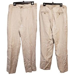 J. Crew Mens Khaki 100% Linen  Pants BUSINESS TROUSERS 34x32